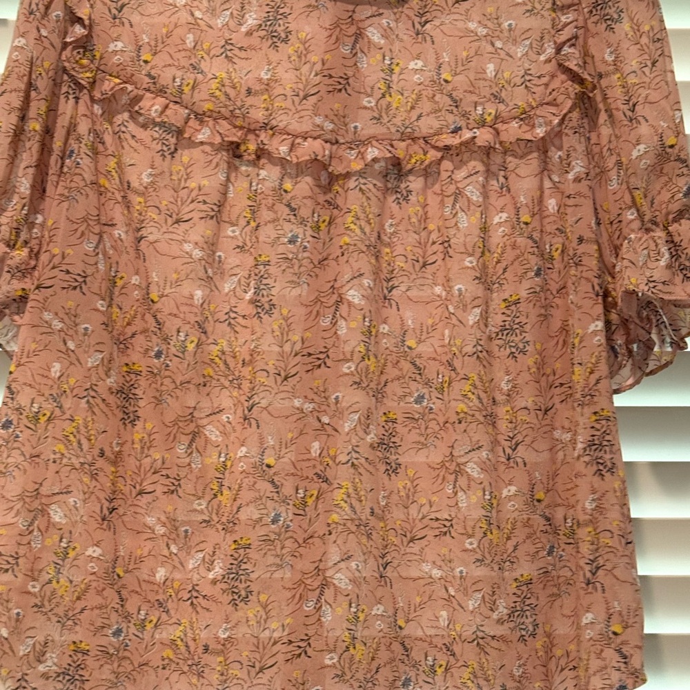SHEIN Floral Ruffle Blouse - Pink and Yellow